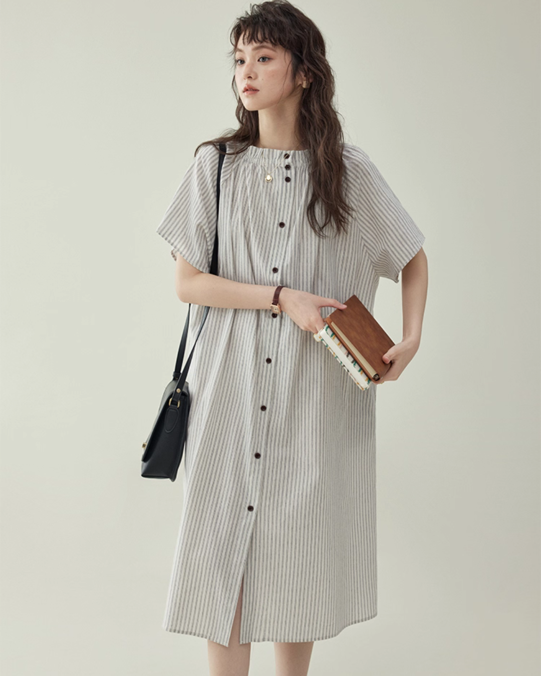 French Striped Shirt Dress  AMU0038