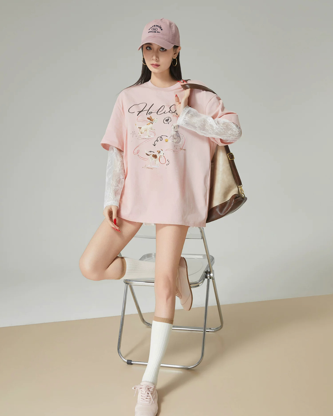 Race Sleeve Dog Print T-Shirt FER0153