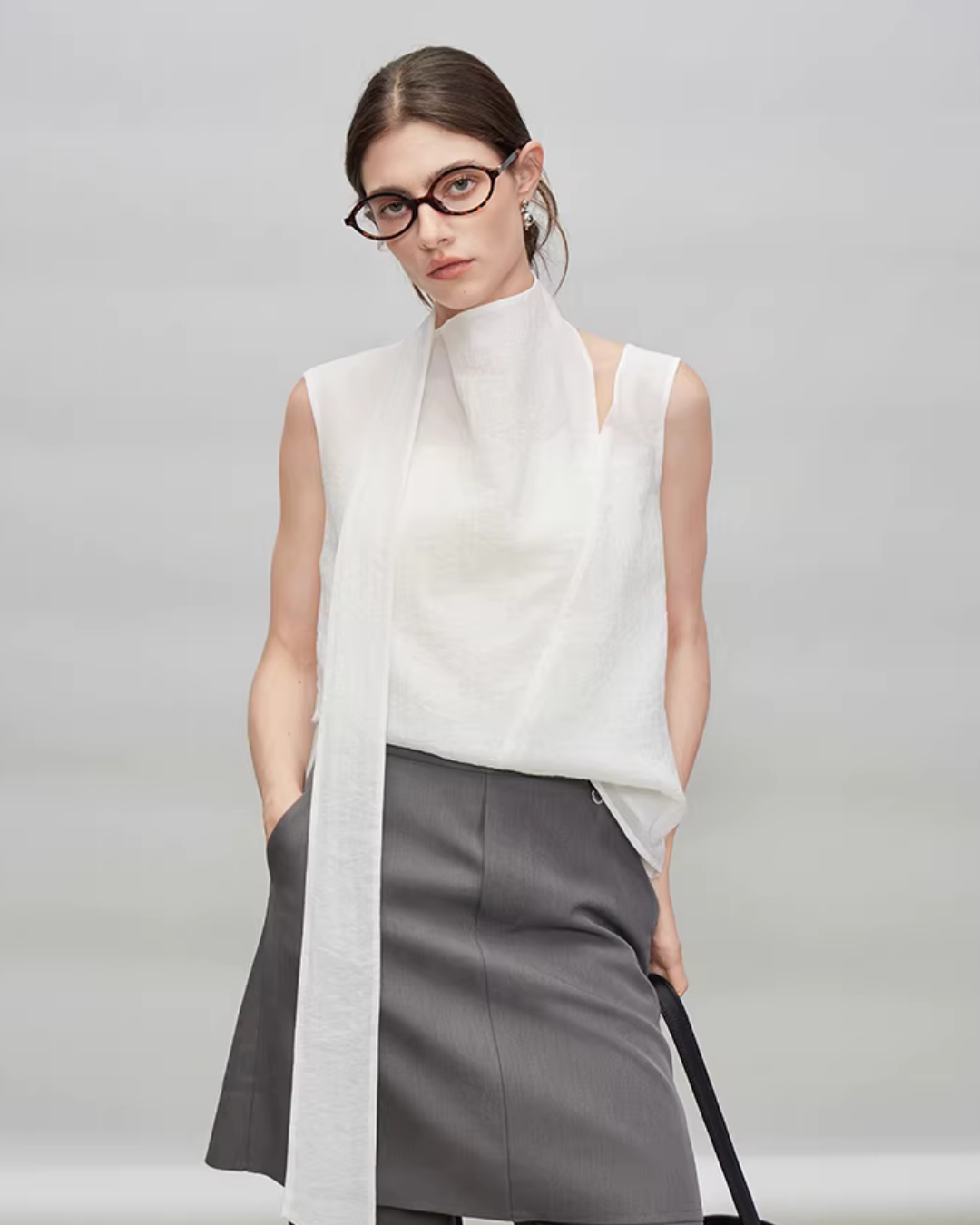 French Ribbon Sleeveless Top / Irregular Tulip Hem Skirt TEO0010