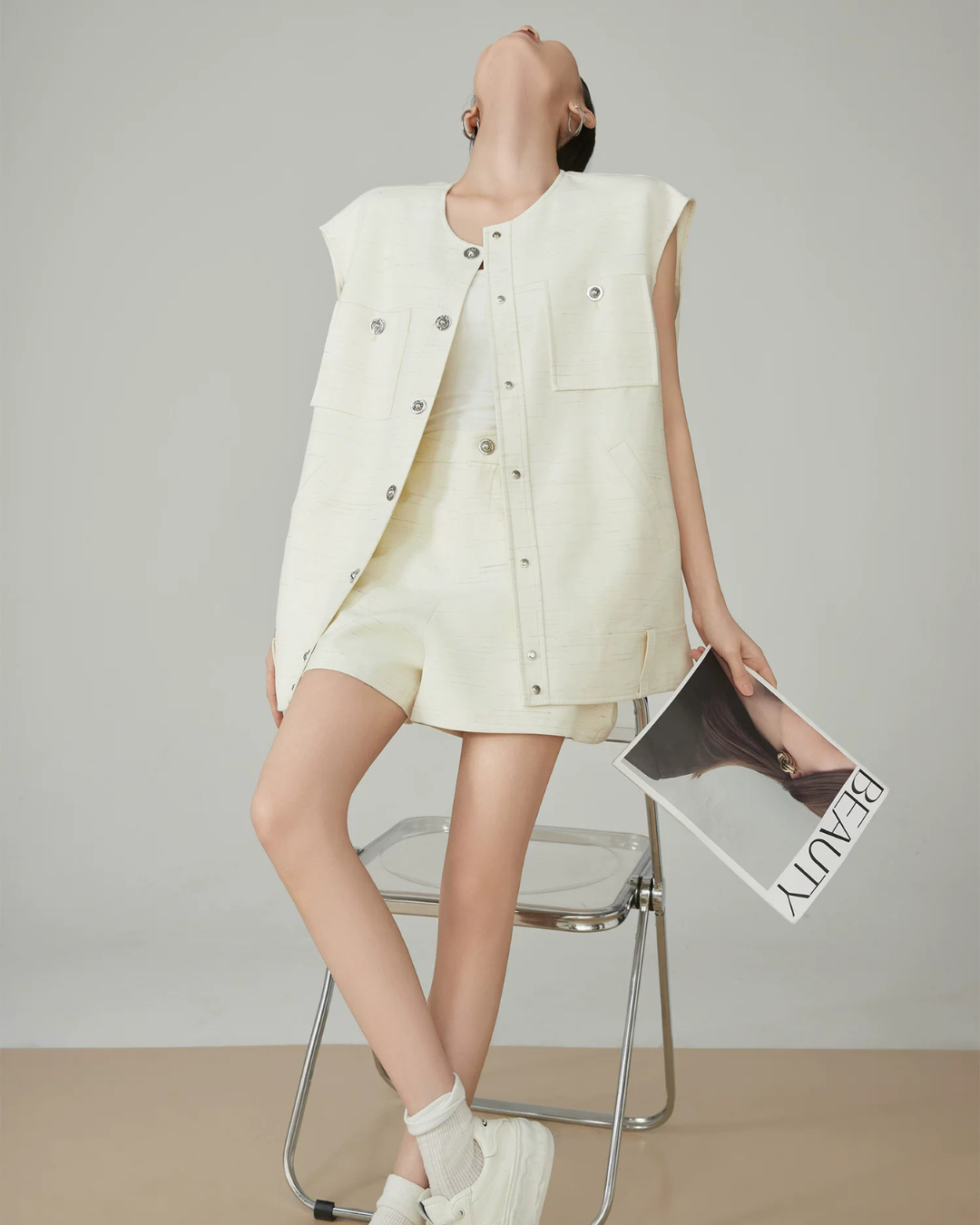 Round Collarless Vest / Half Pants FER0344