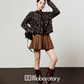 Leopard Round Neck Cardigan / Caramel Pleated Skirt LLA0553