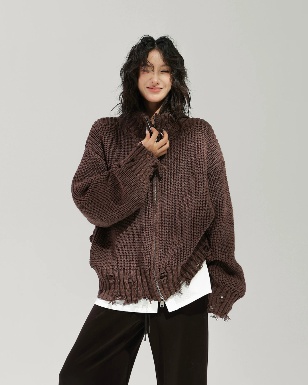 Stand Collar Zip-Up Knit Jacket ACS0389