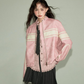 Stand Collar Pink Leather Jacket DDM0018