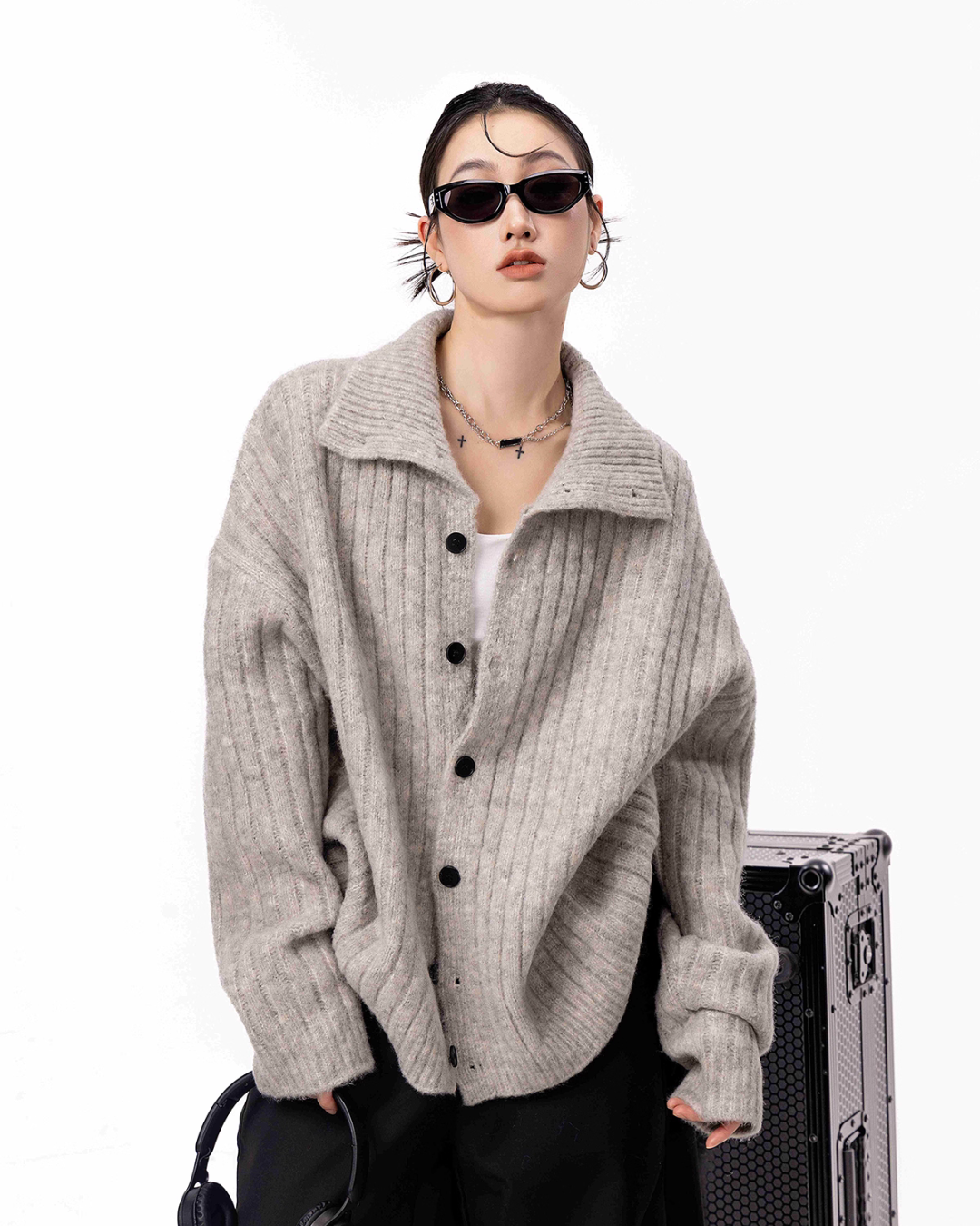 Stand Collar Knit Cardigan ICM0098