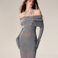 Offshoulder Knit Tight Dress AFD0009