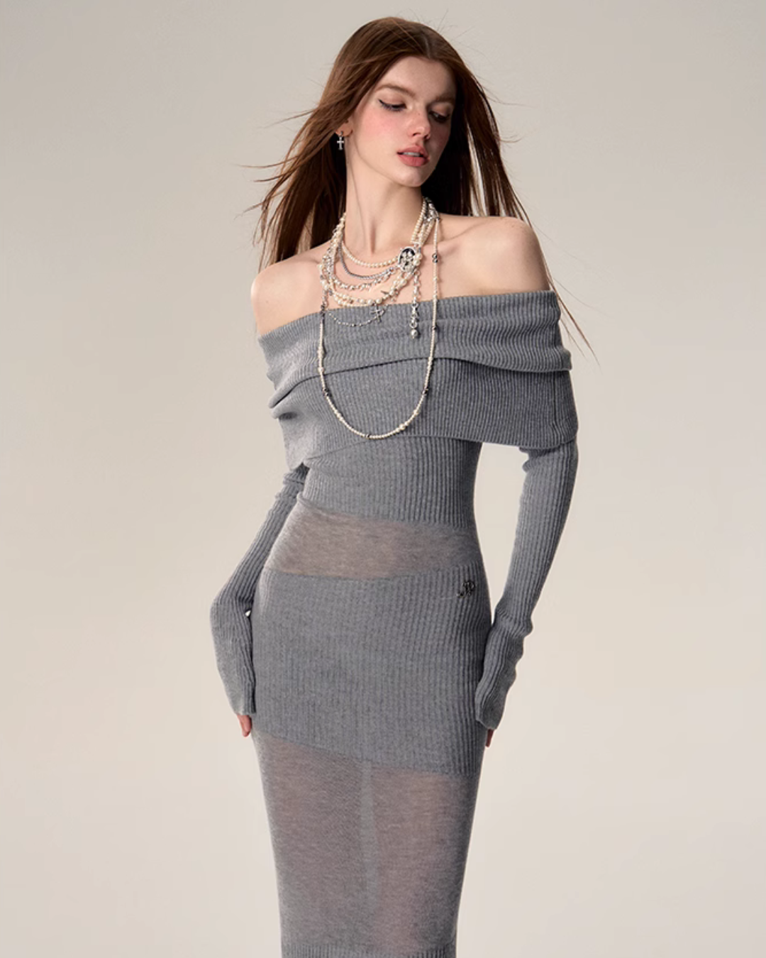 Offshoulder Knit Tight Dress AFD0009