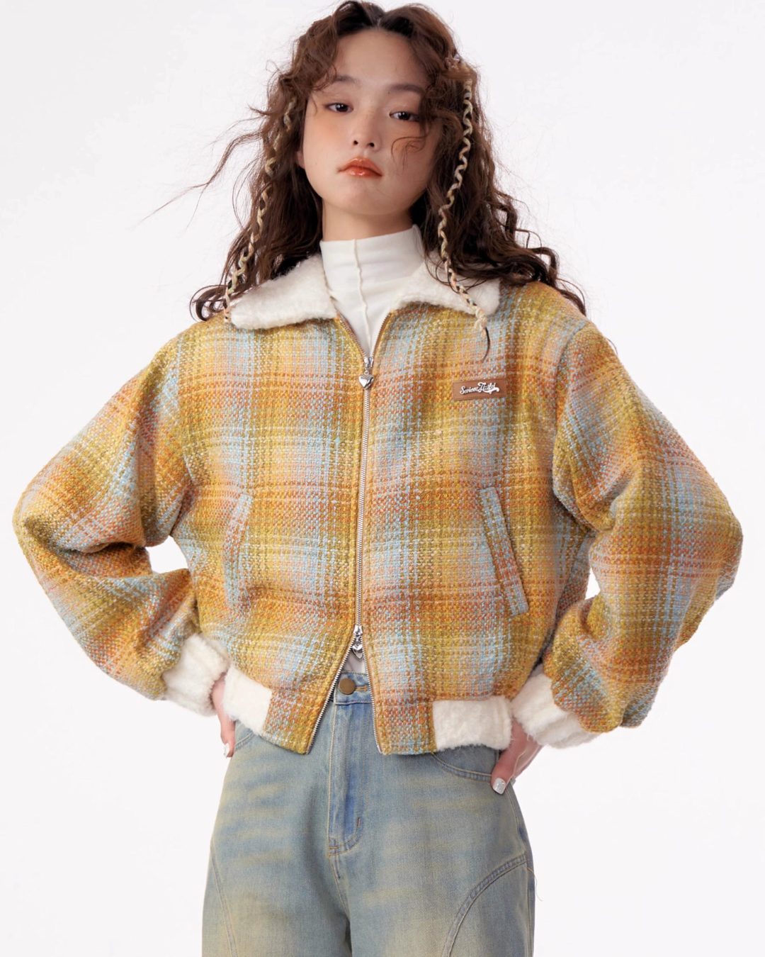 Plaid Velvet Short Fur Jacket ZZF0292