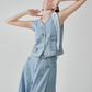 Denim V-neck Vest / Denim Wide Relaxed Pants FER0269