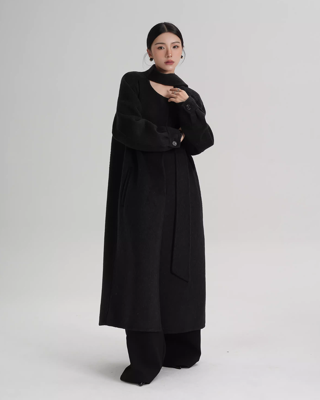 Tie Collar Long Coat SRS0384