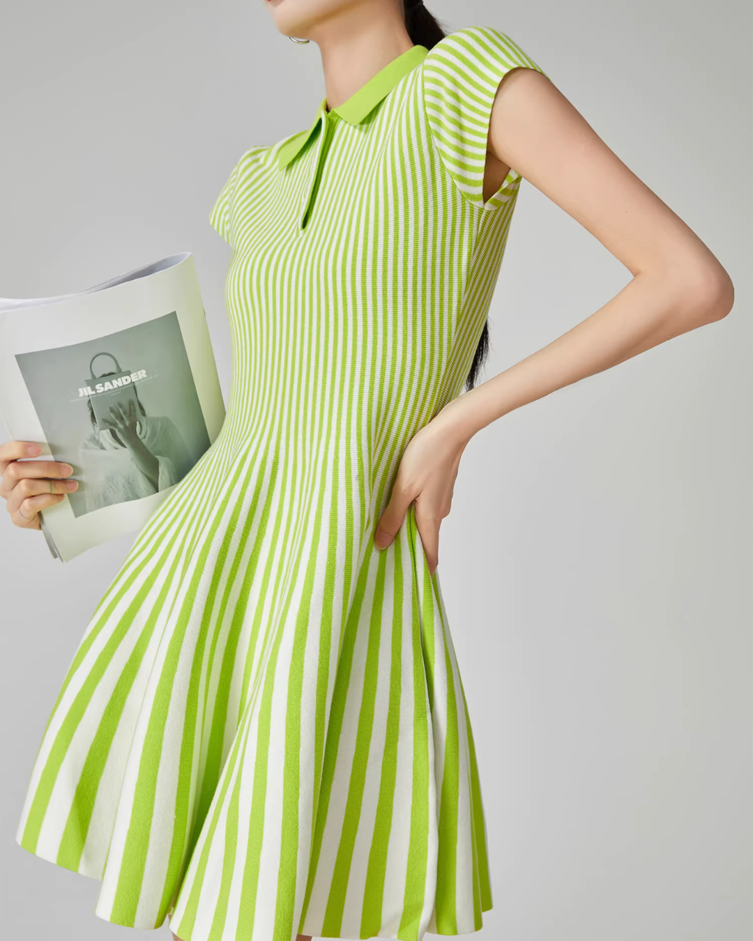 Green Striped Flare Mini Dress FER0081