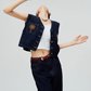Palm Tree Embroidered Denim Vest / Wide Pants FER0303