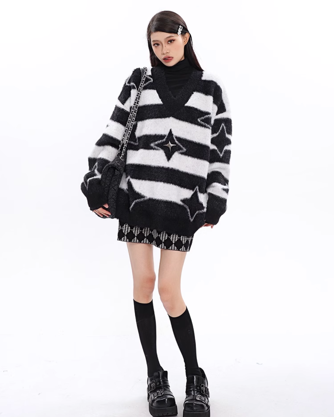 Striped Shaggy Knit Tops CCS0023