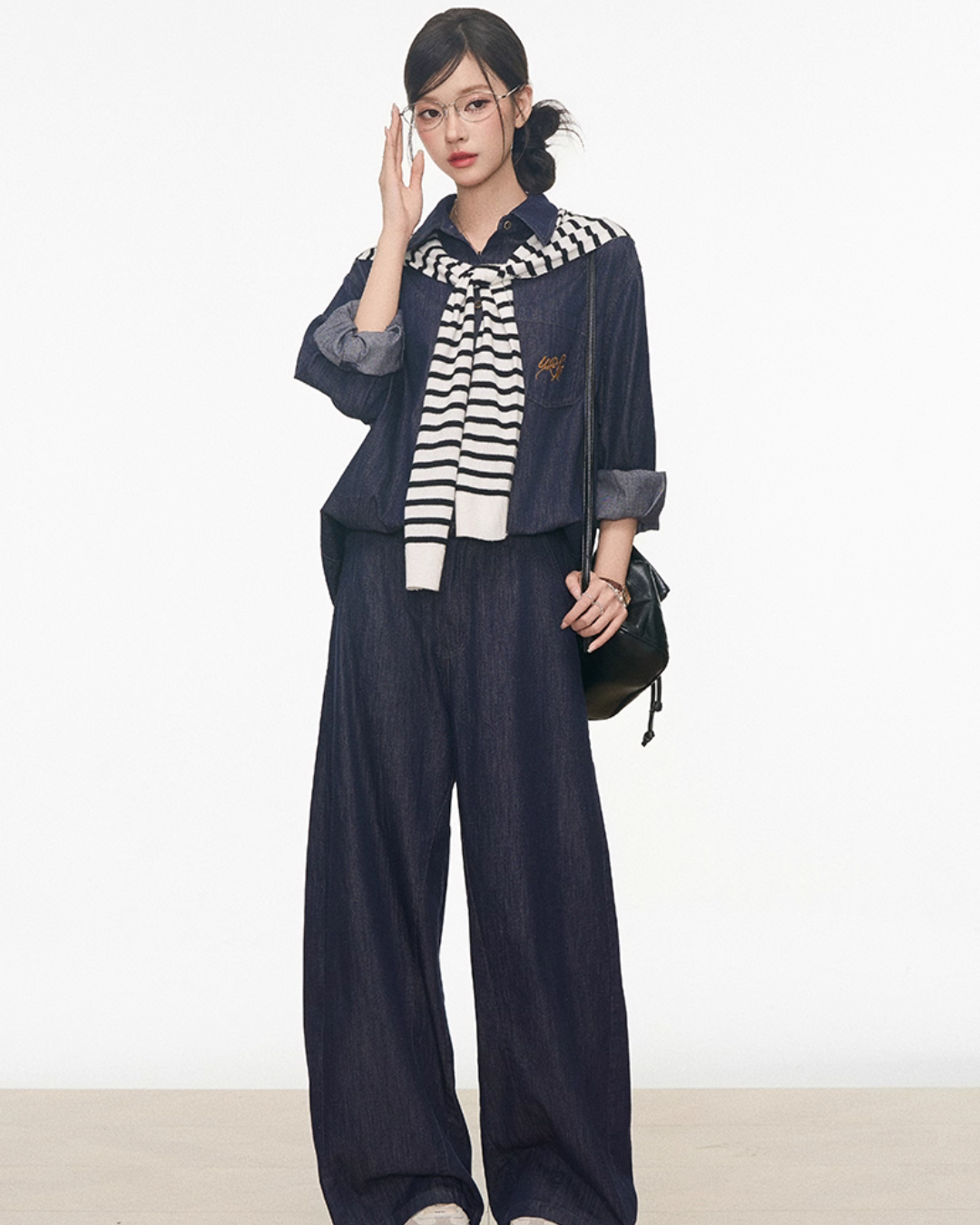 Denim Shirt / Wide Denim Pants / Shoulder-Carry Top WEO0072