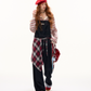 Half Button Border Top / Wide-Leg Denim Overalls ASG0053