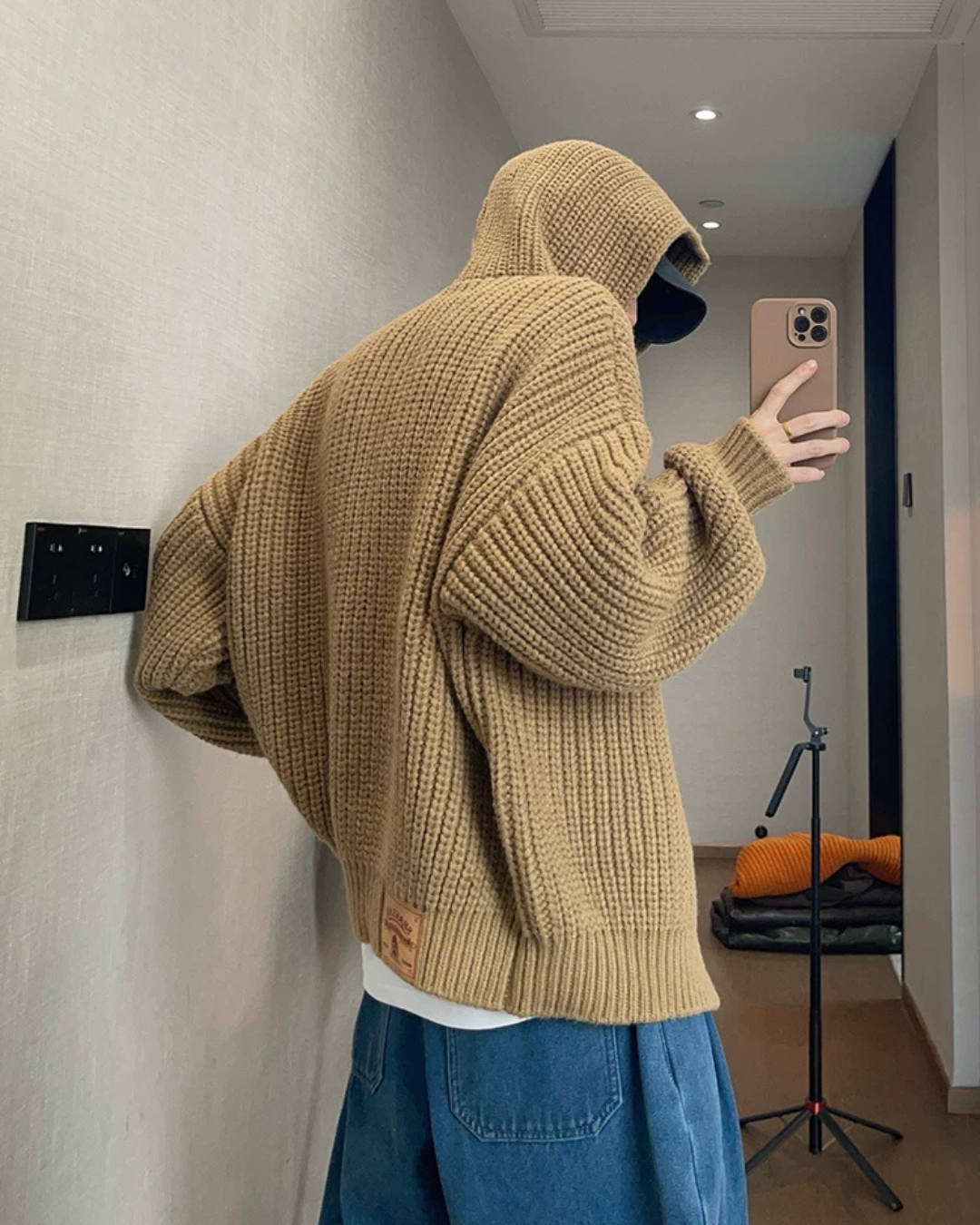 Loose-Gauge Hooded Rib Knit Cardigan DAZ0011