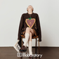 Strawberry Round Neck Knit Top / Brown Mini Skirt LLA0618