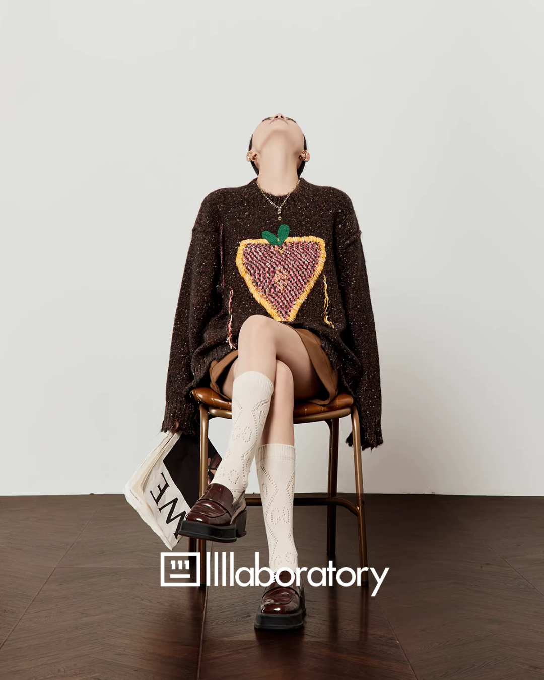 Strawberry Round Neck Knit Top / Brown Mini Skirt LLA0618