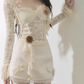 Rose motif lace sleeve dress LAS0025