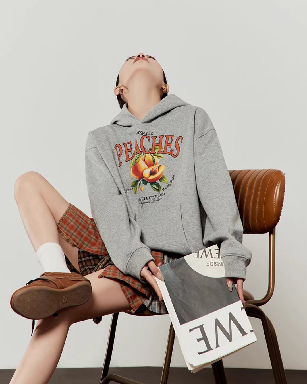 Fruit Print Sweat Hoodie / Docking Mini Skirt LLA0644