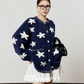 Star Jacquard Round Neck Cardigan / Tiered Design Skirt LLA0529