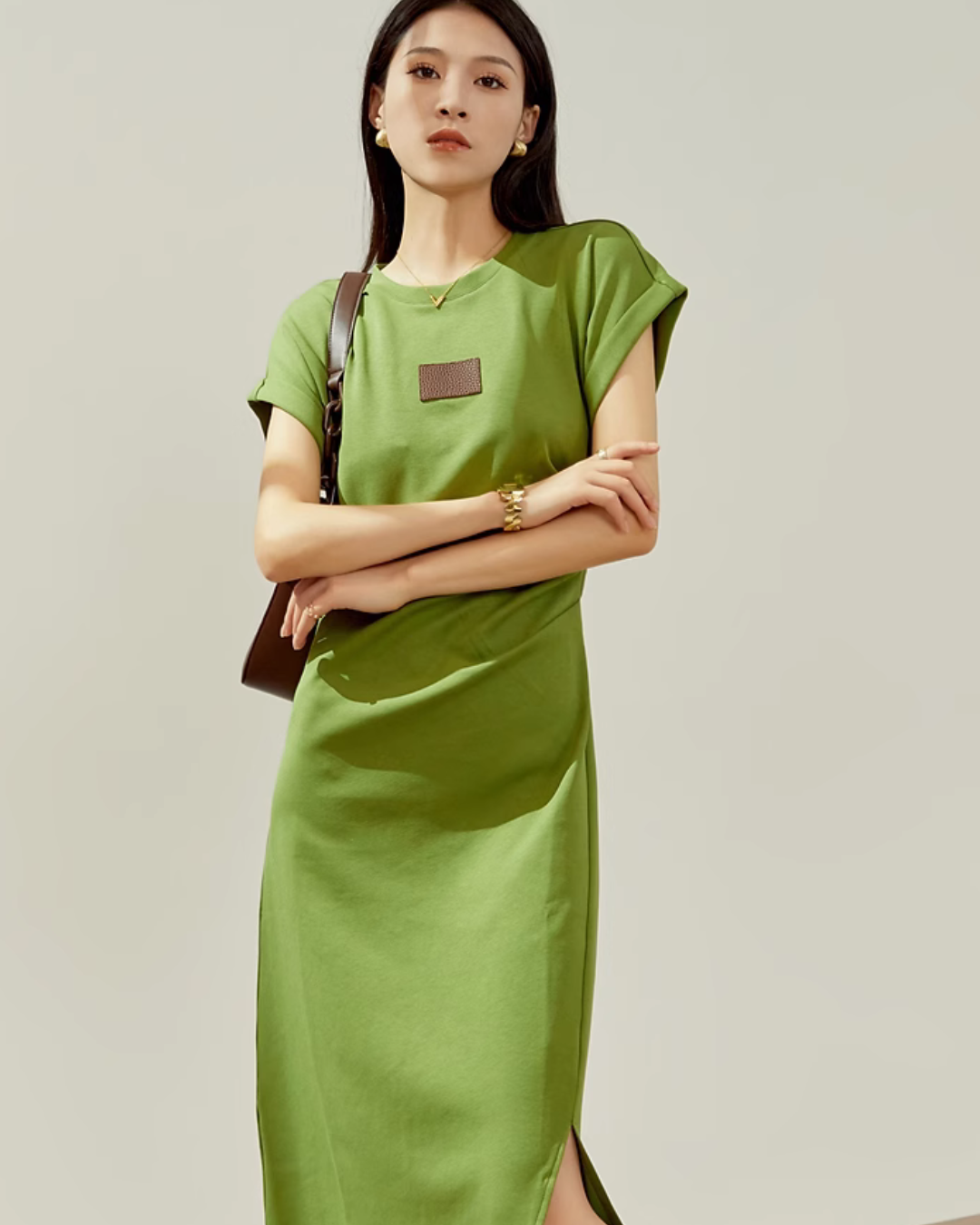 Green Waist Slim T-shirt Dress LLA0107