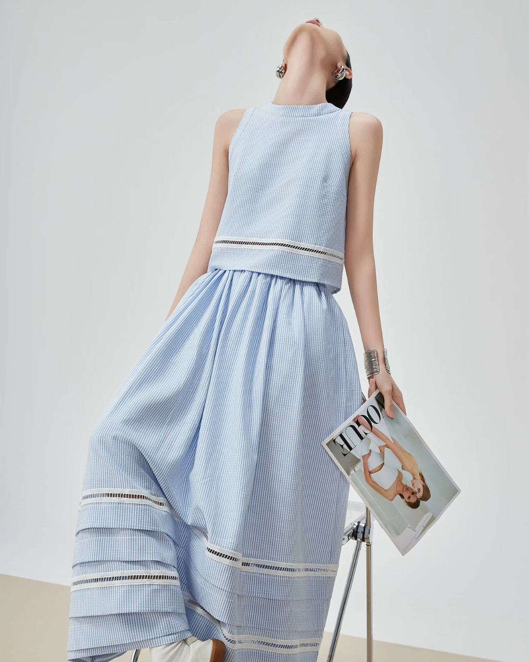 Striped Sleeveless Top / Wide Skirt FER0143