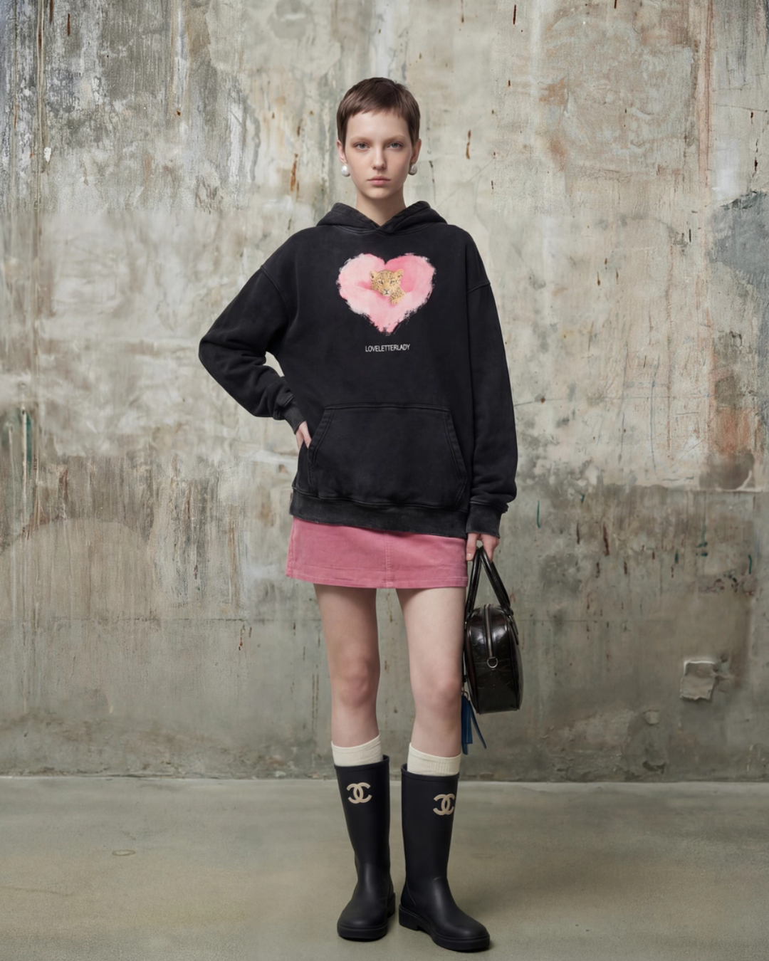 Heart Tiger Retro Hoodie / Pink Mini Skirt LLA0594