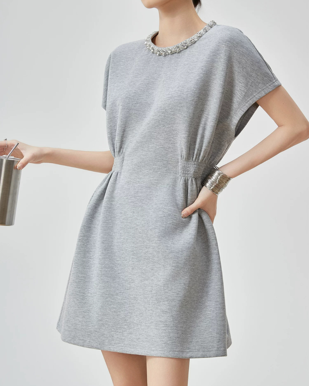 Waist Gather Sweatshirt Mini Dress FER0275