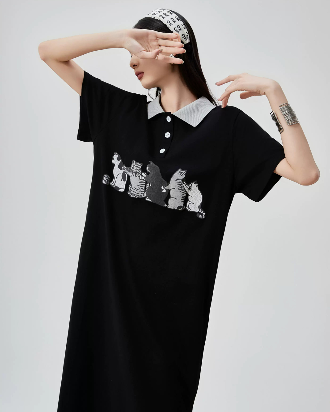 Cat Graphic Polo Long Dress FER0199