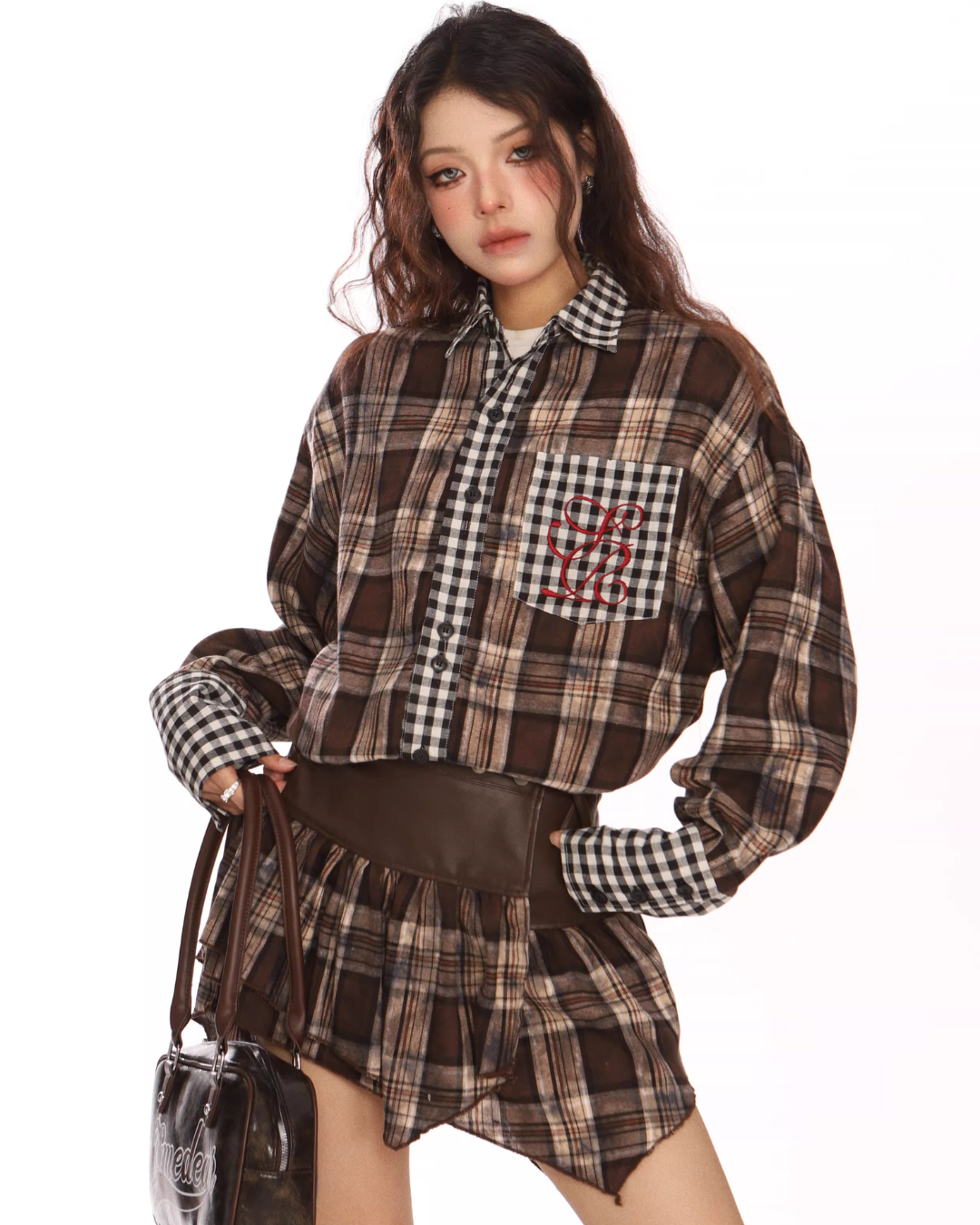 Paid × Gingham Check Shirt / Tiered Mini Skirt BGS0047