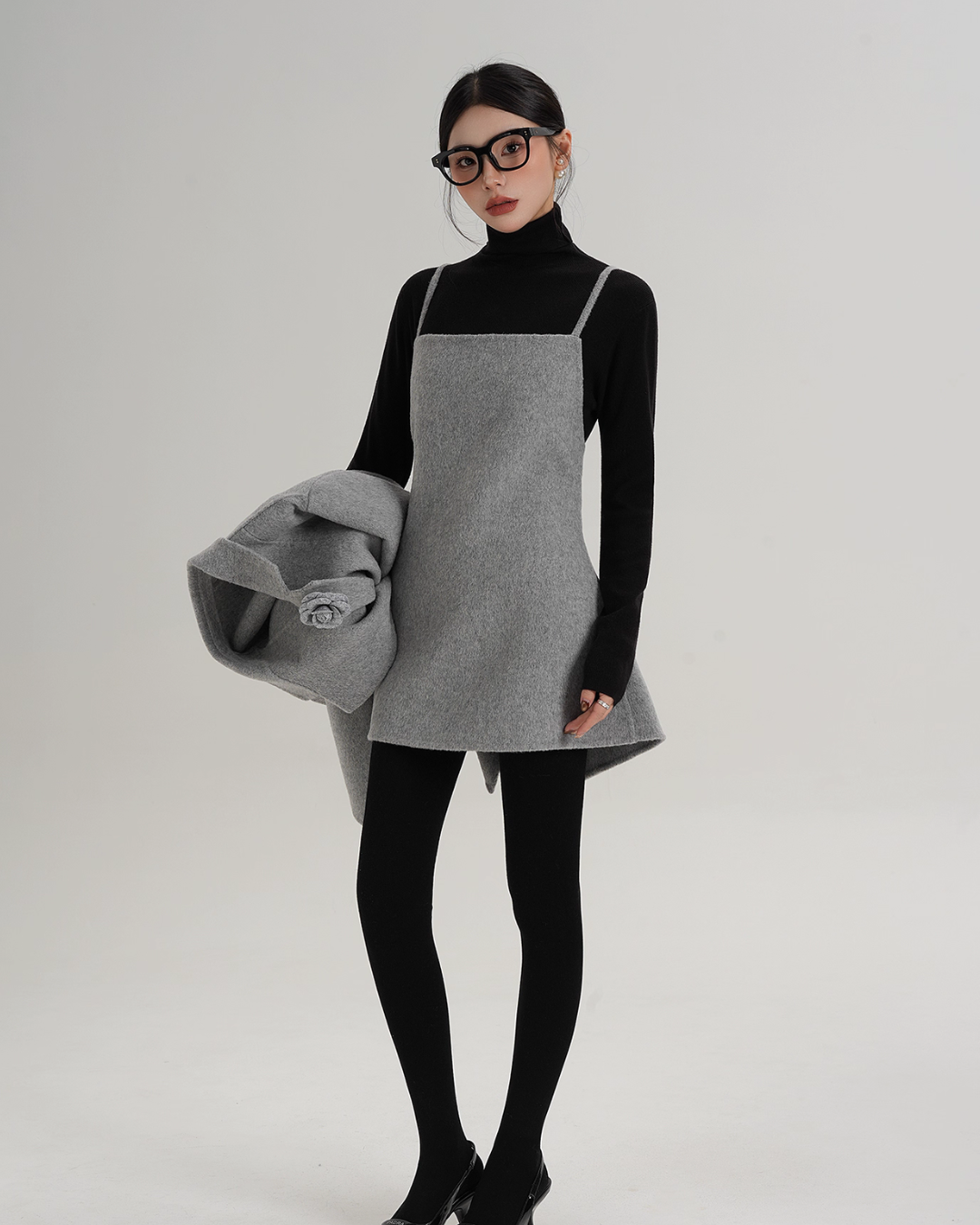 Rose Motif Wool Jacket / Cami Knit Dress SRS0386