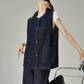 Collarless Denim Vest / Denim Wide Pants FER0144