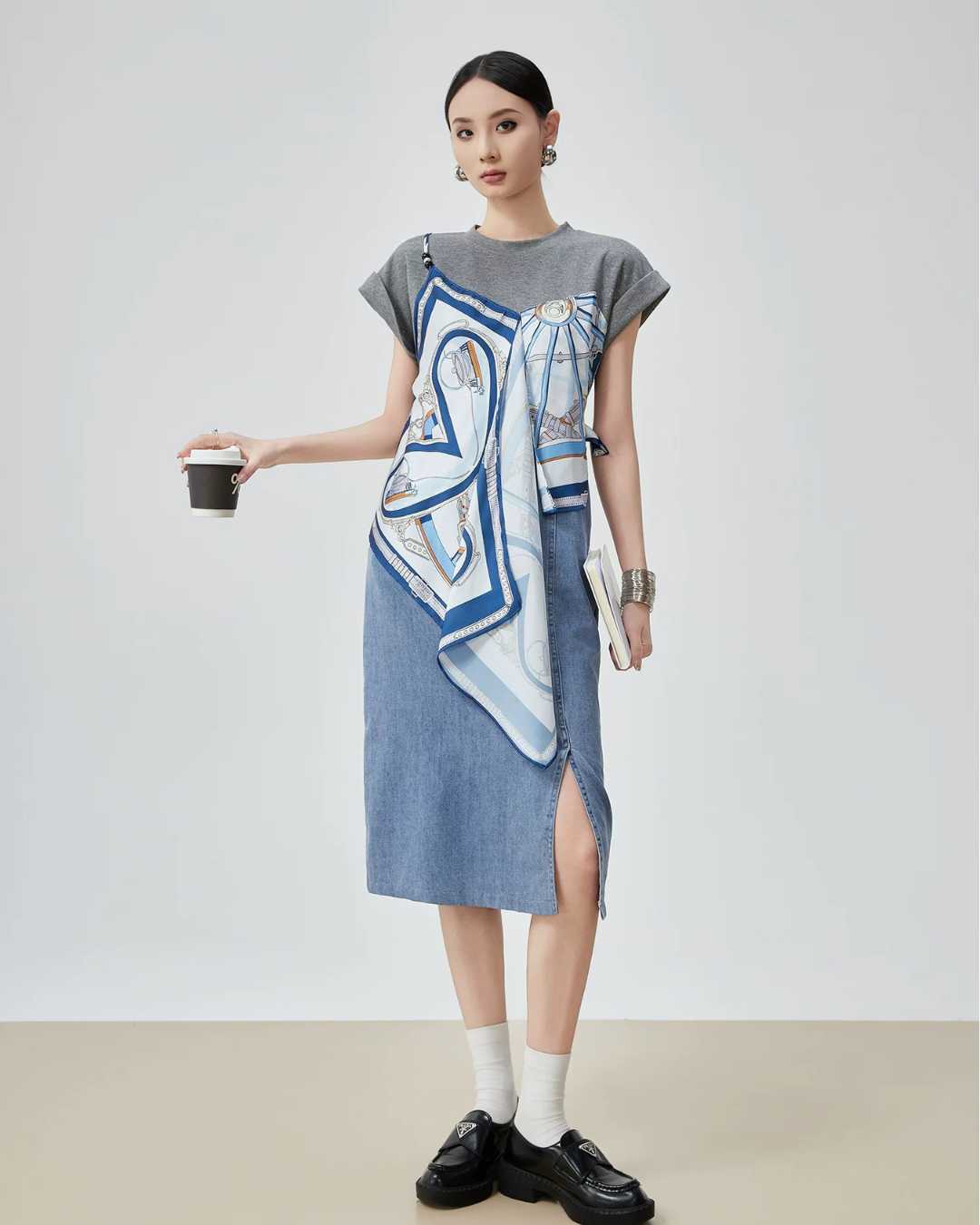 Printed Scarf Layered-Style Dress FER0291