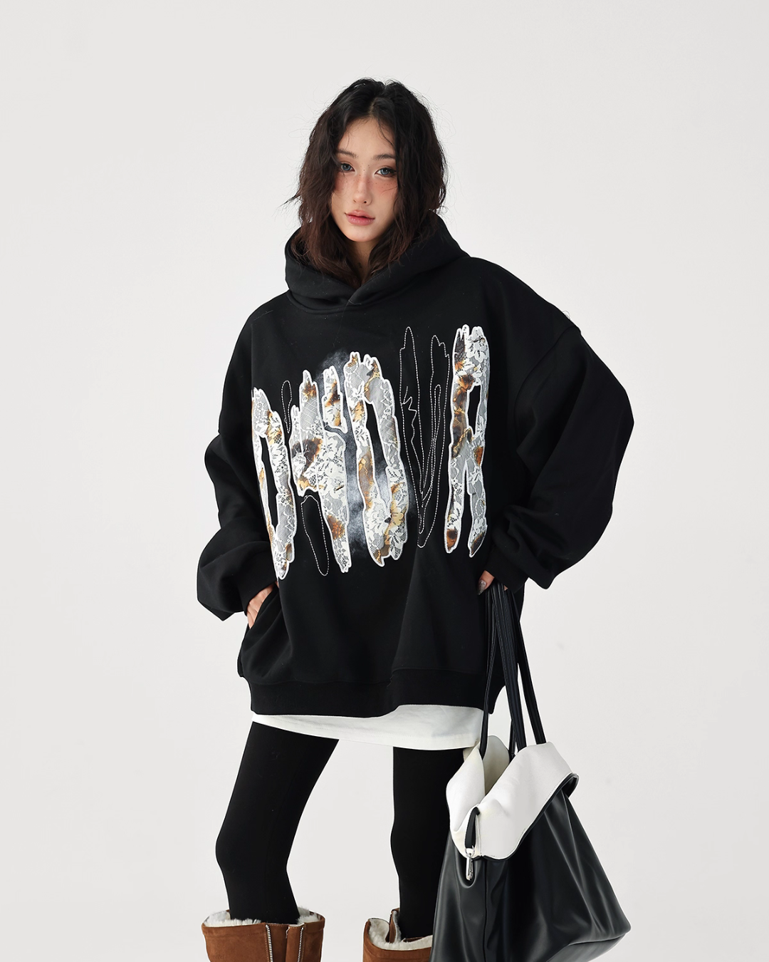 Lace Burnout Embroidered Hoodie ACS0342