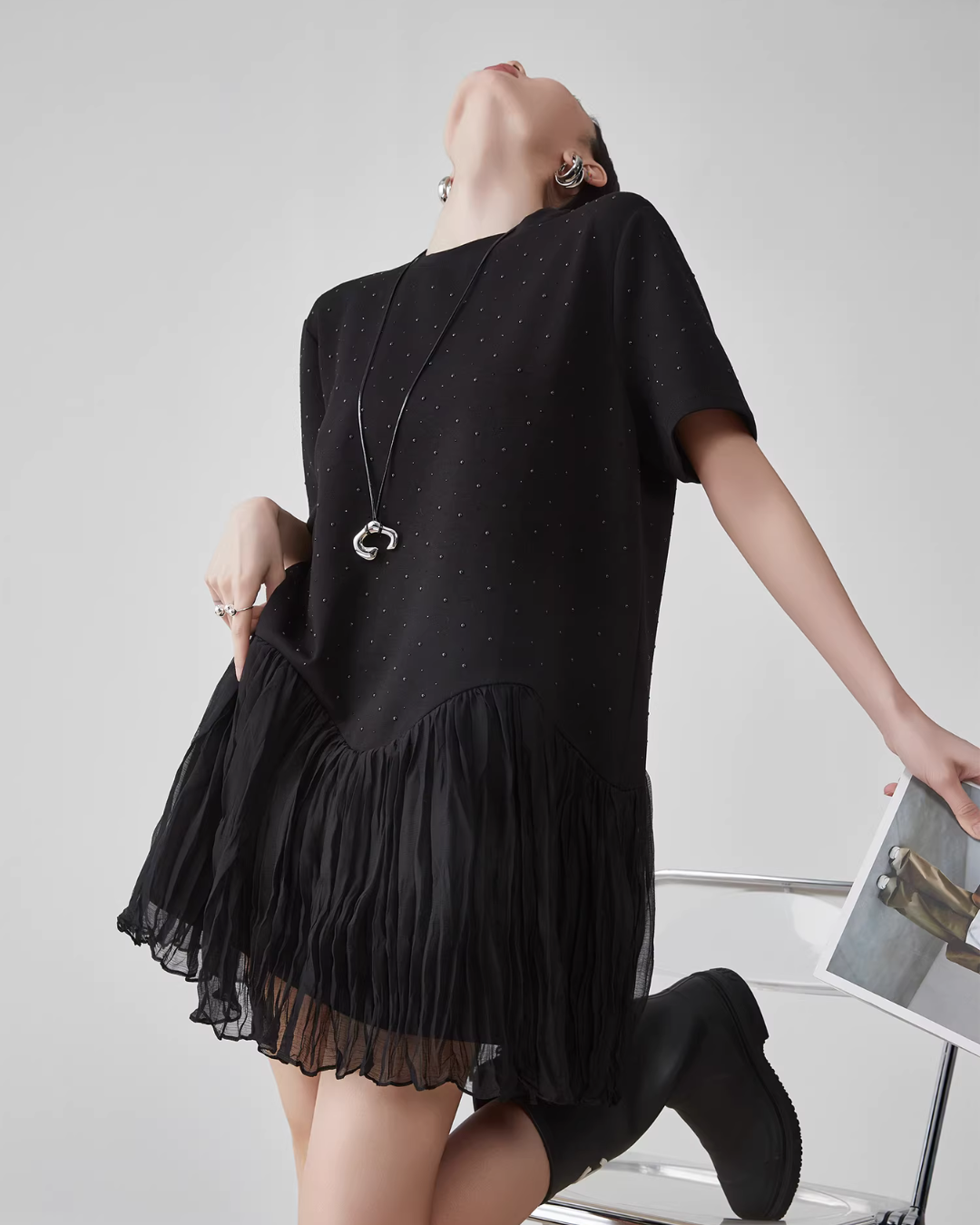Rhinestone Short-Sleeve T-Shirt Dress FER0080
