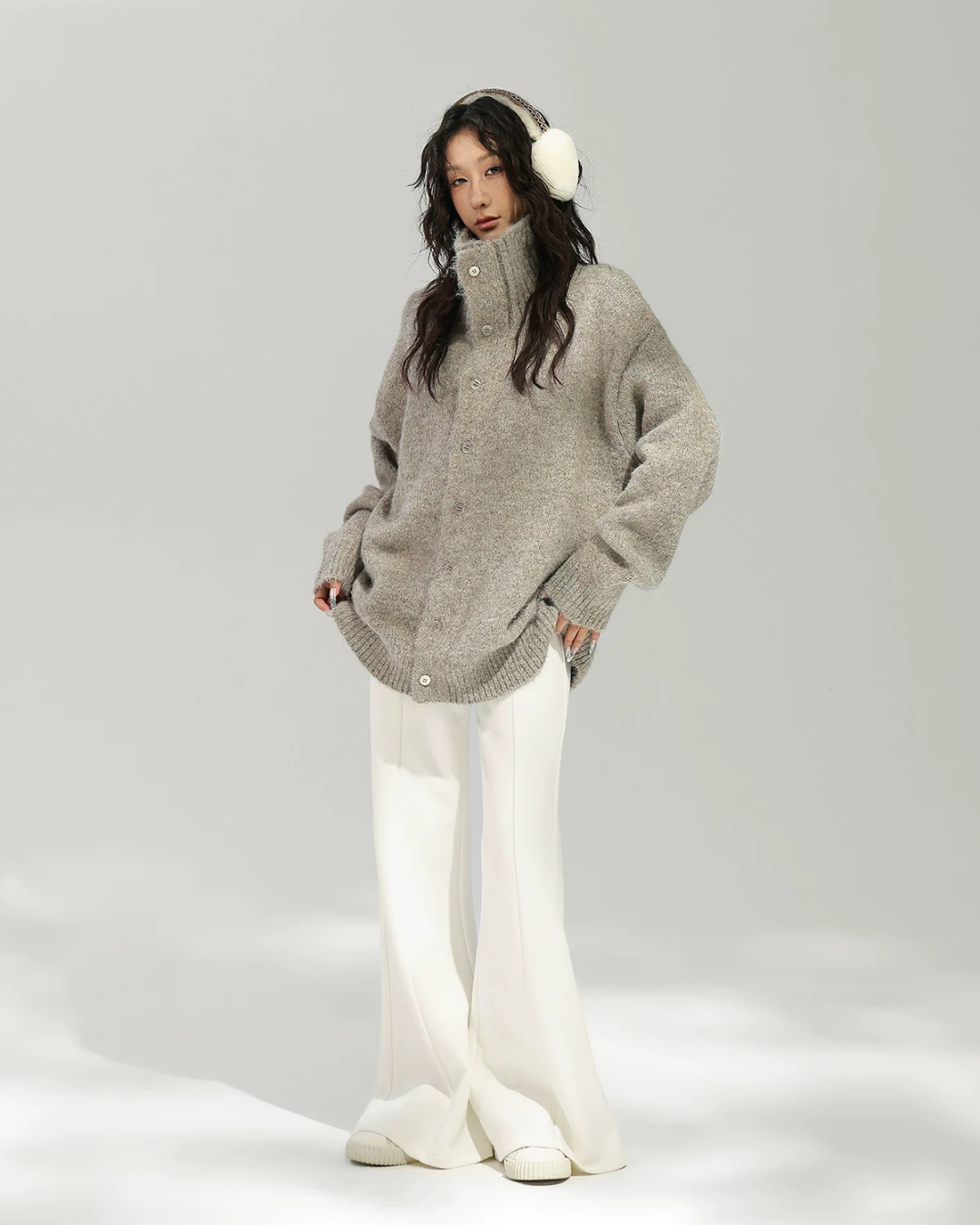 High Neck Button Knit Cardigan ACS0393