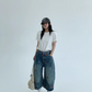 Heart Embroidery Design Wide Denim Pants YLS0851
