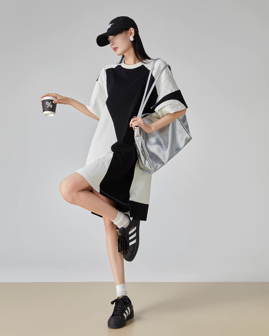 Diagonal Switch Asymmetry T-Shirt Dress FER0109