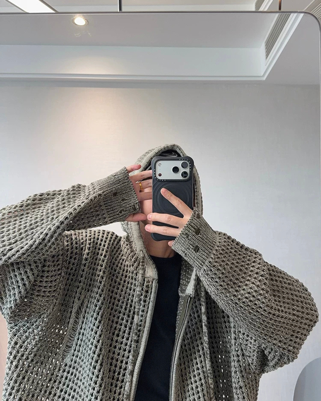 Reversible Mesh Zip-Up Knit Hoodie DAZ0010