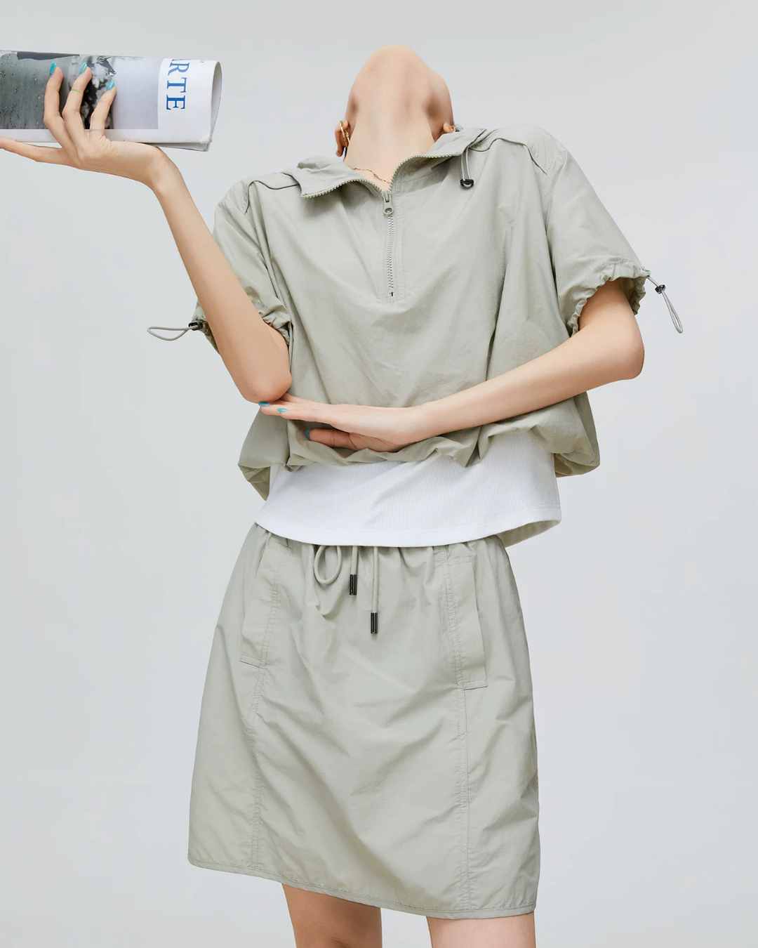 Nylon Half-Zip Short-Sleeve / Mini Skirt FER0231