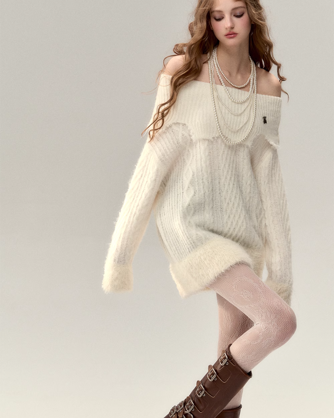 Offshoulder Cable Knit Dress VPT0019