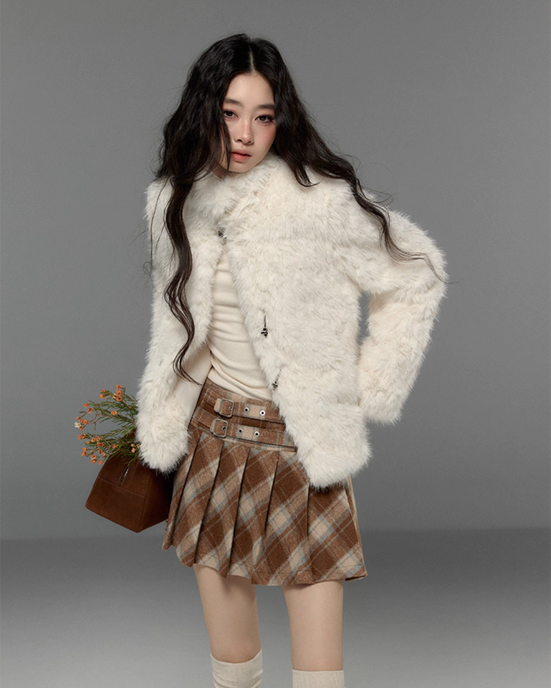 Stand Collar Fluffy Fur Jacket TRK0009