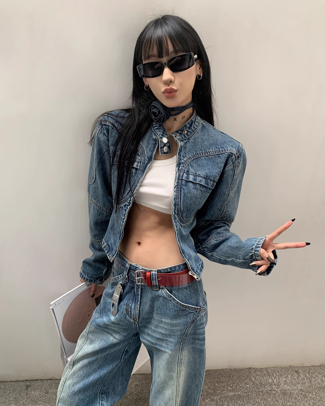 Mock Neck Denim Jacket / Denim Pants ACS0124