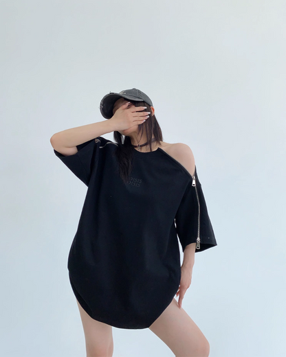 Shoulder Zip Short Sleeve T-Shirt YLS0871