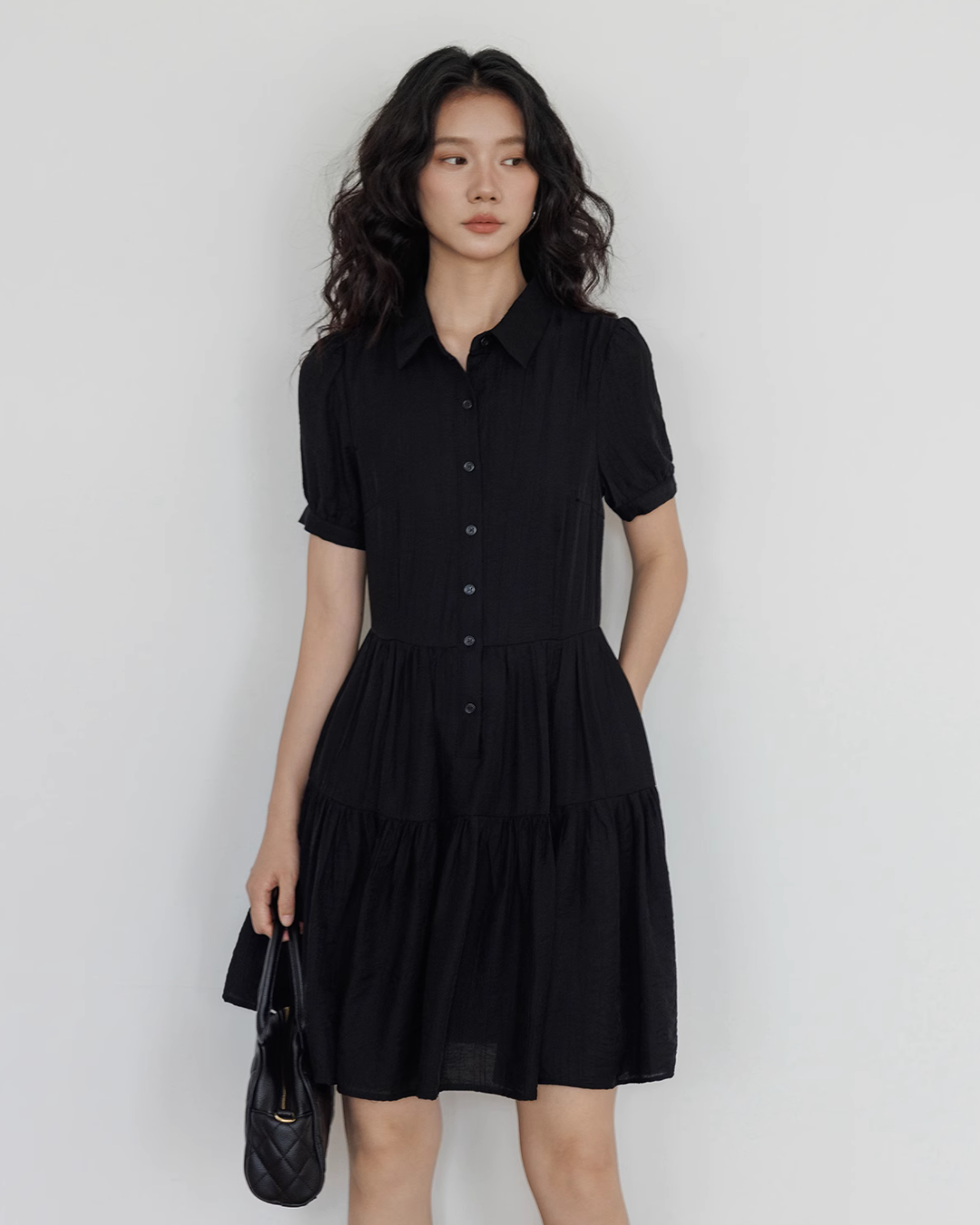 Plain Tiered Shirt Dress VAS0103