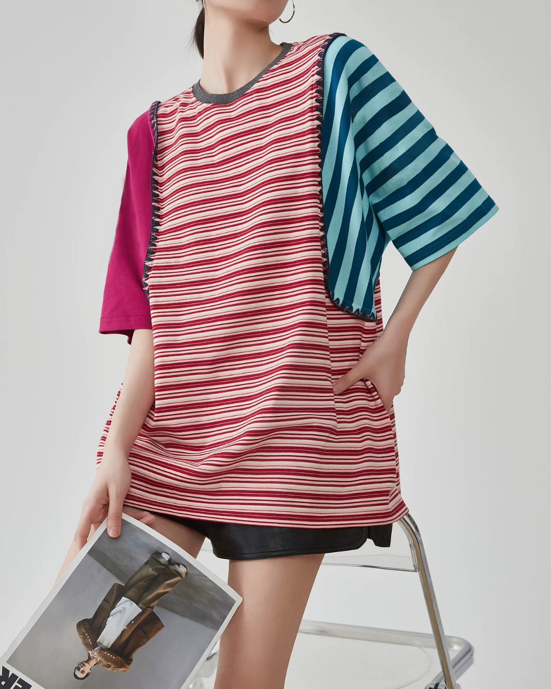 Patchwork-Style Oversized T-Shirt FER0246