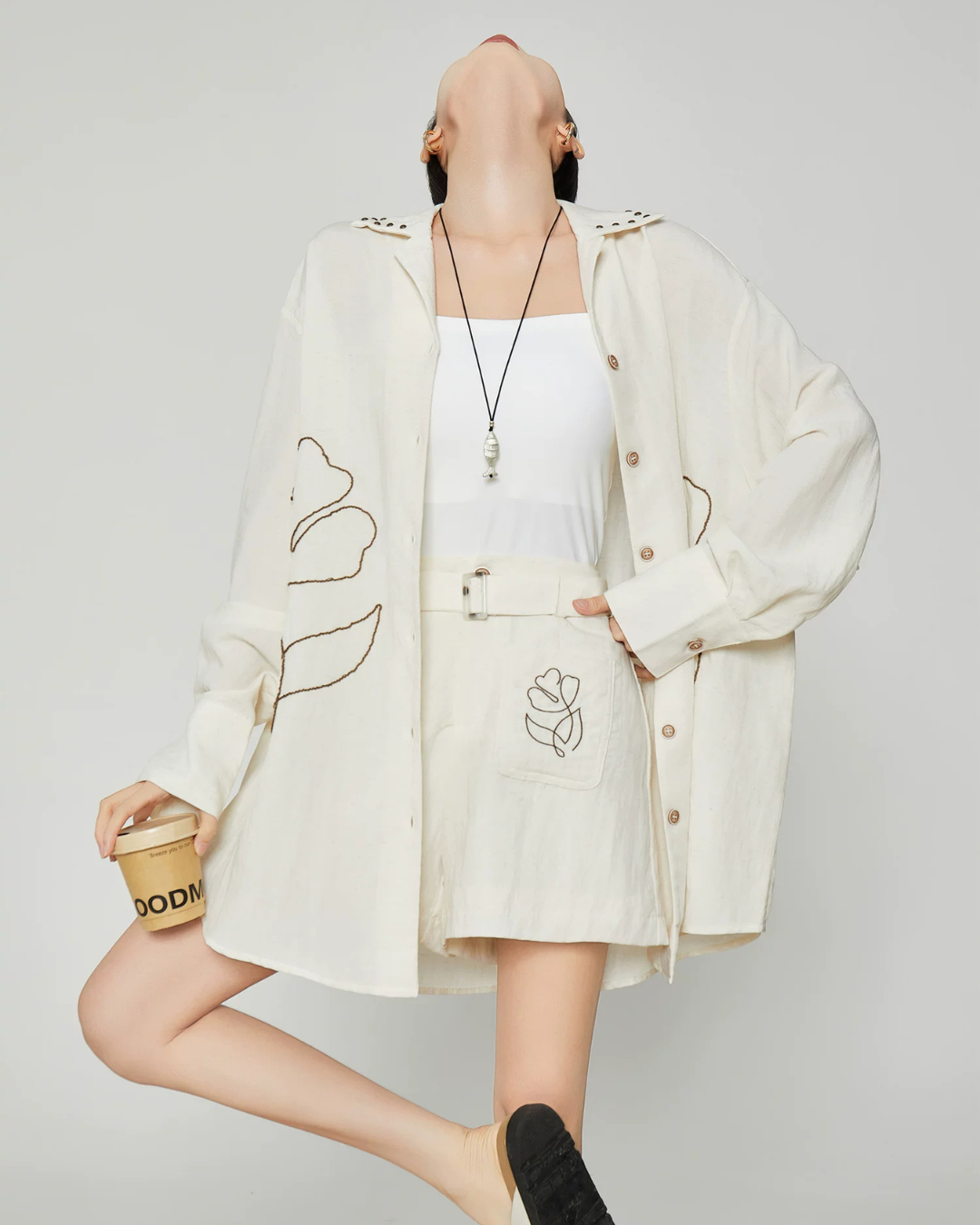 Floral Rope Embroidery Shirt / Short Pants FER0389