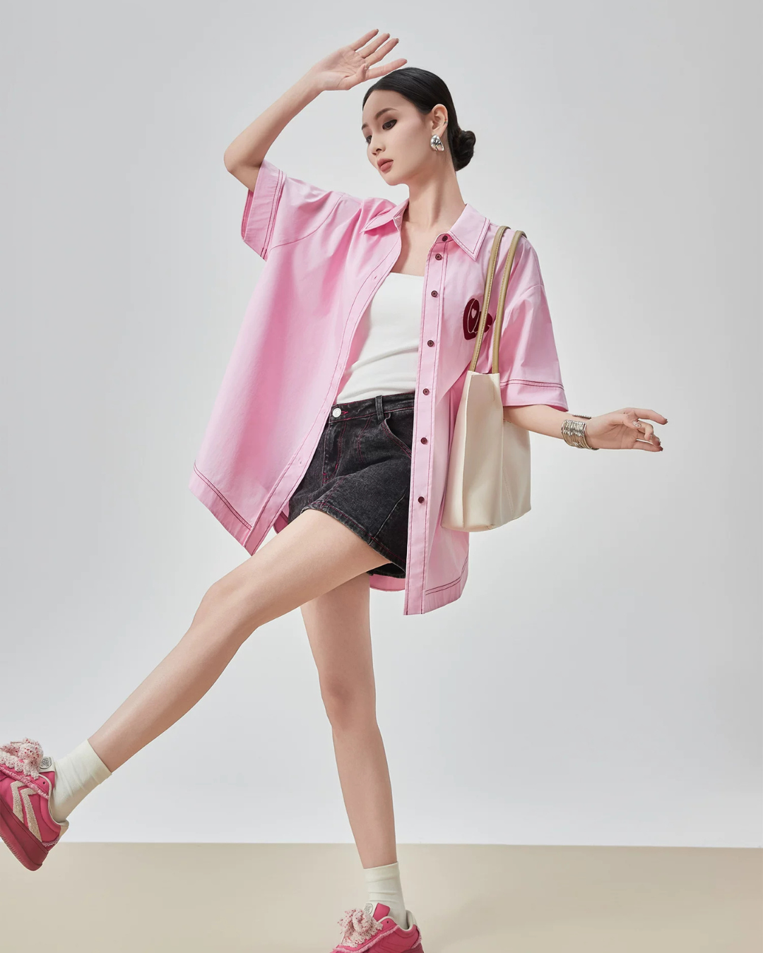 Heart Embroidery Short-Sleeve Shirt FER0176