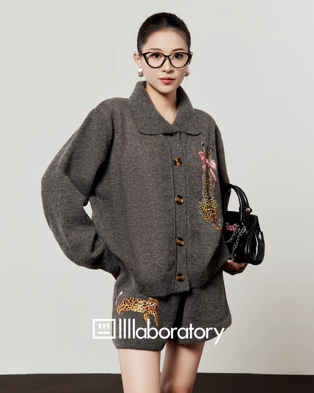 Leopard Print Knit Cardigan / Shorts LLA0552