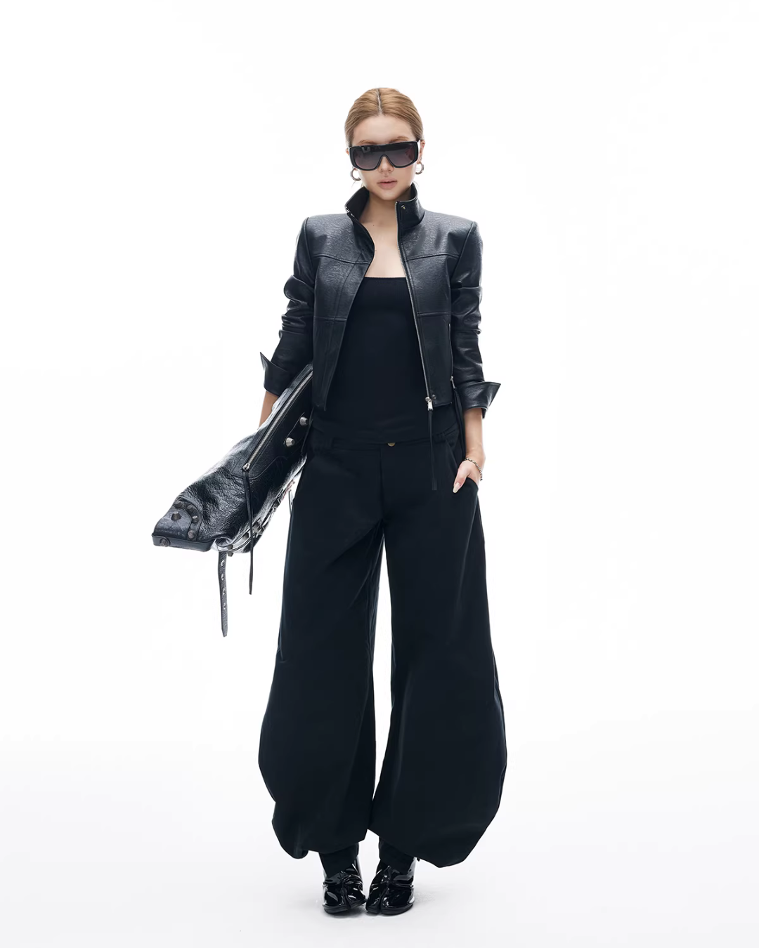 Leather Stand Collar Short Jacket IMX0005